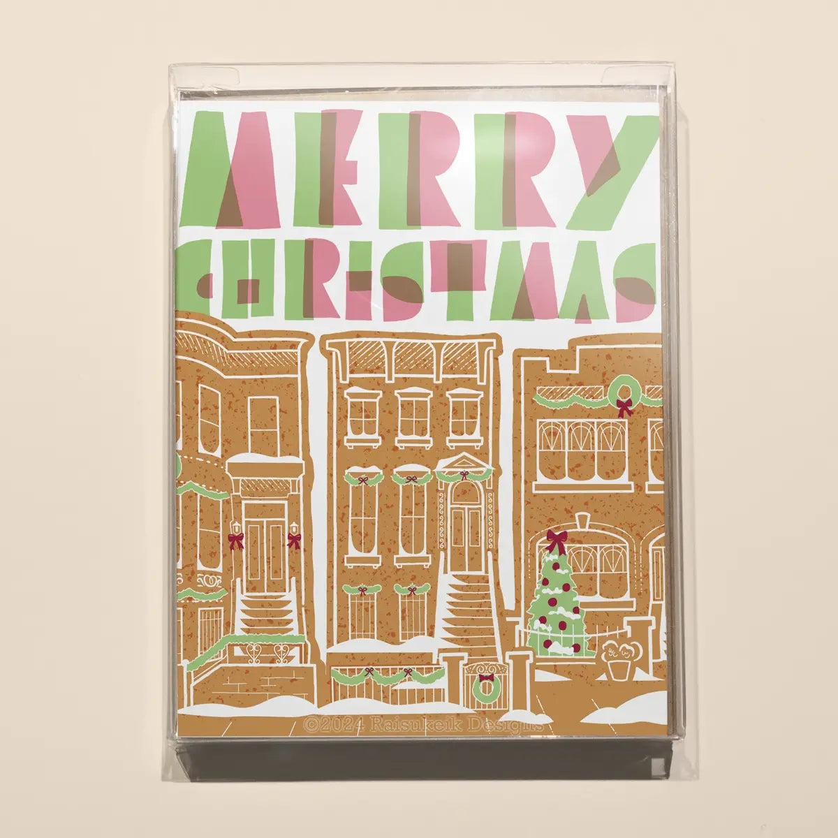 Set of 8 Gingerbread Brownstones Christmas Greeting Cards