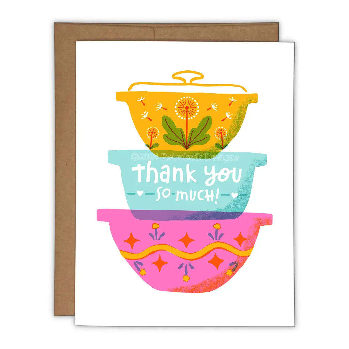 Thank You So Much Mixing Bowls Risograph Greeting Card