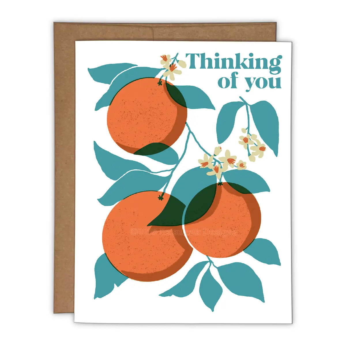Thinking of You Orange Branch Risograph Greeting Card