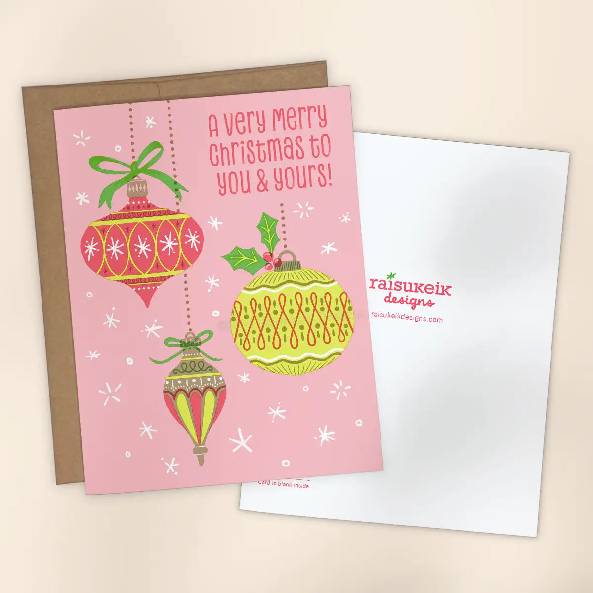 Vintage Christmas Ornaments Risograph Greeting Card