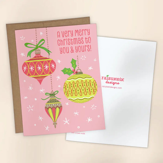 Vintage Christmas Ornaments Risograph Greeting Card