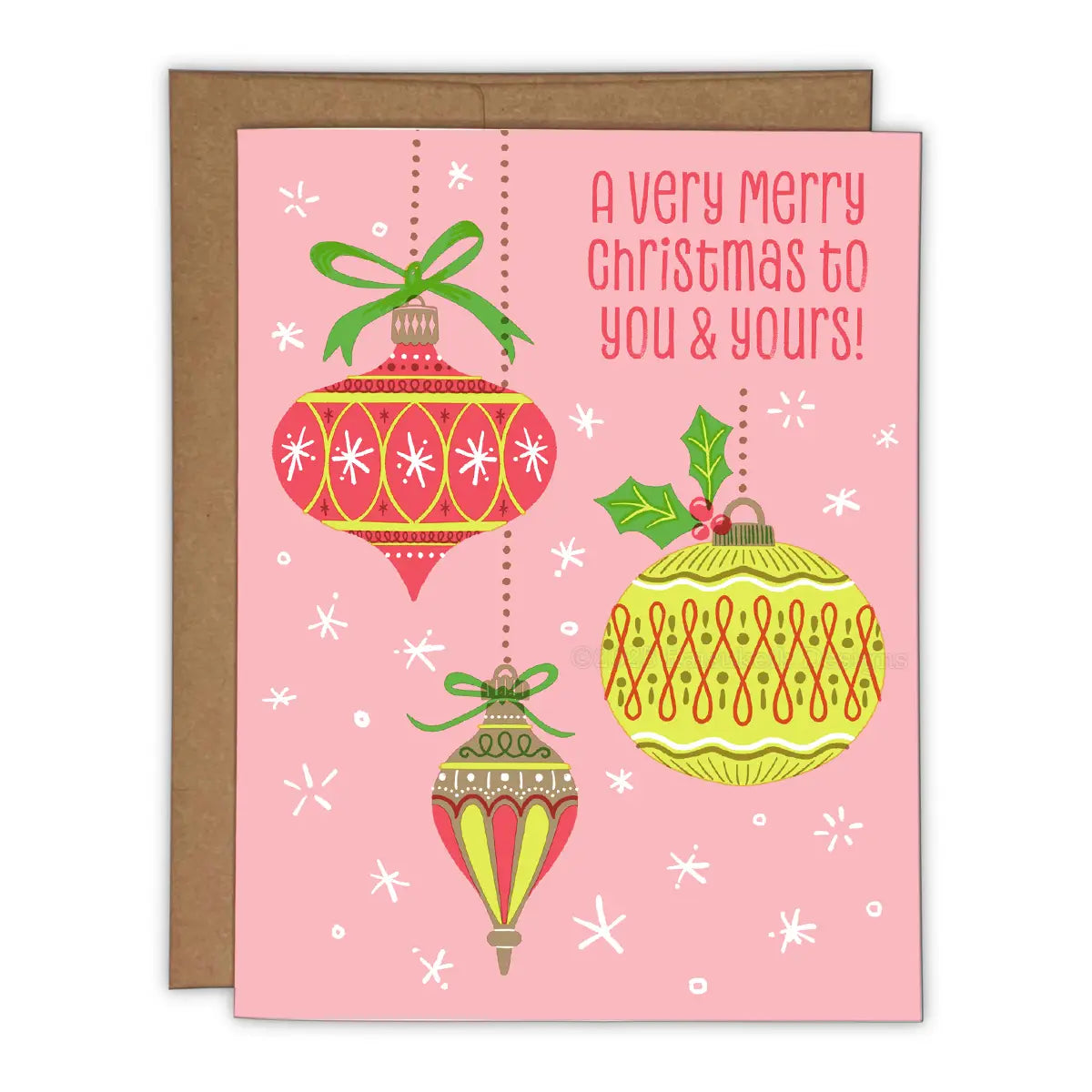 Vintage Christmas Ornaments Risograph Greeting Card