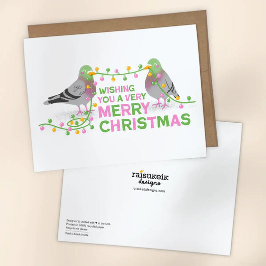 Christmas Pigeons Risograph Greeting Card