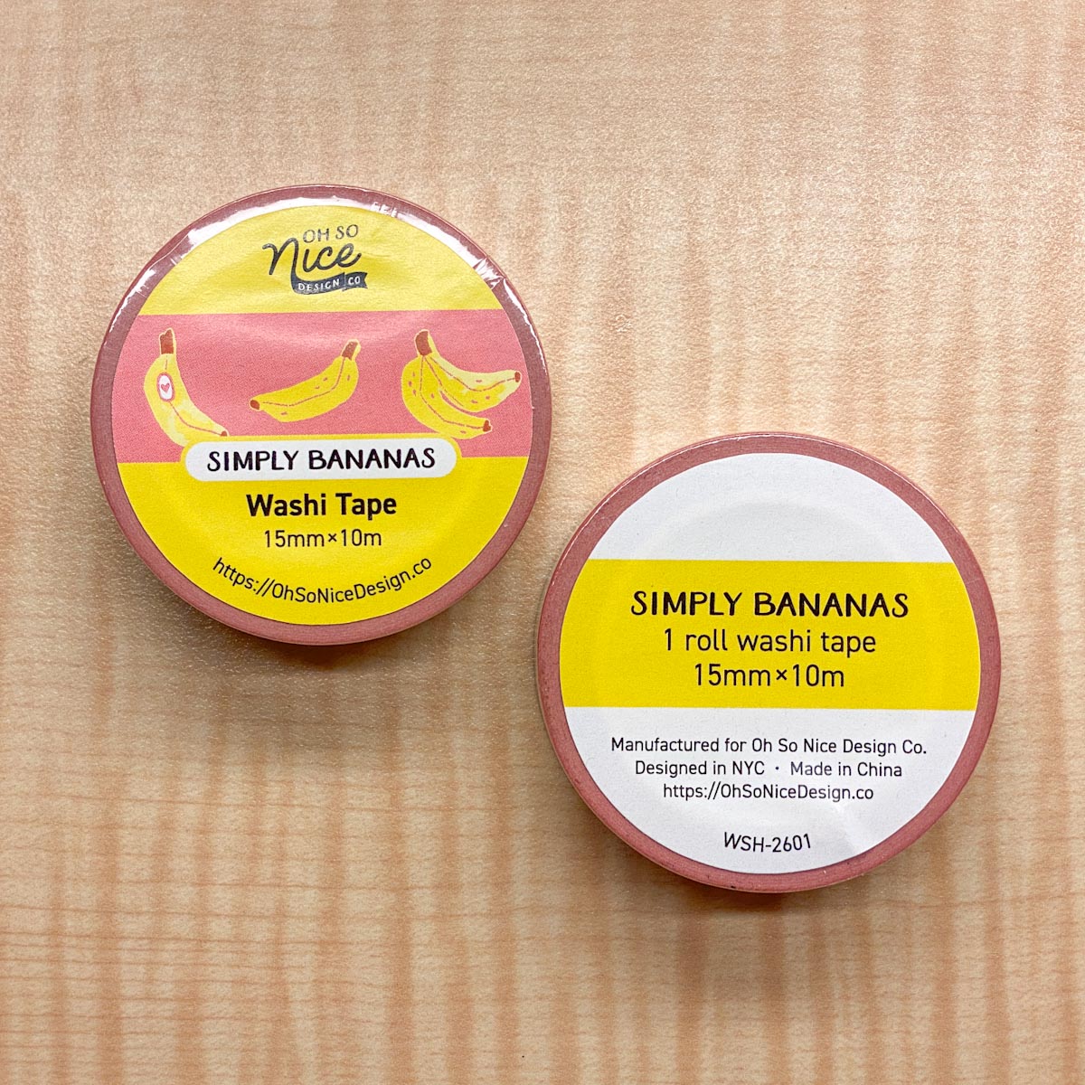 Simply Bananas design on 15mm x 10m washi tape from Oh So Nice Design Co.