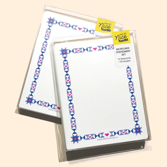 Quilt Border - 12 Notecard Risograph Stationery Set