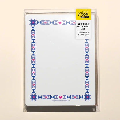 Quilt Border - 12 Notecard Risograph Stationery Set