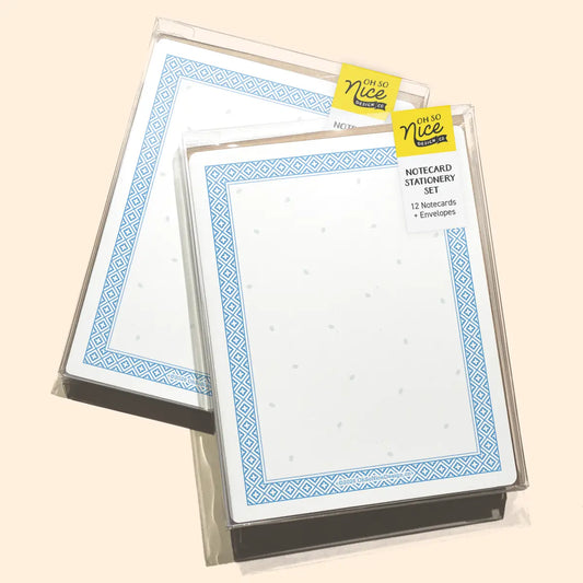Chinese Bowl Border Deco - 12 Notecard Risograph Stationery Set