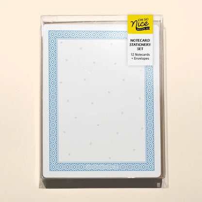Chinese Bowl Border Deco - 12 Notecard Risograph Stationery Set