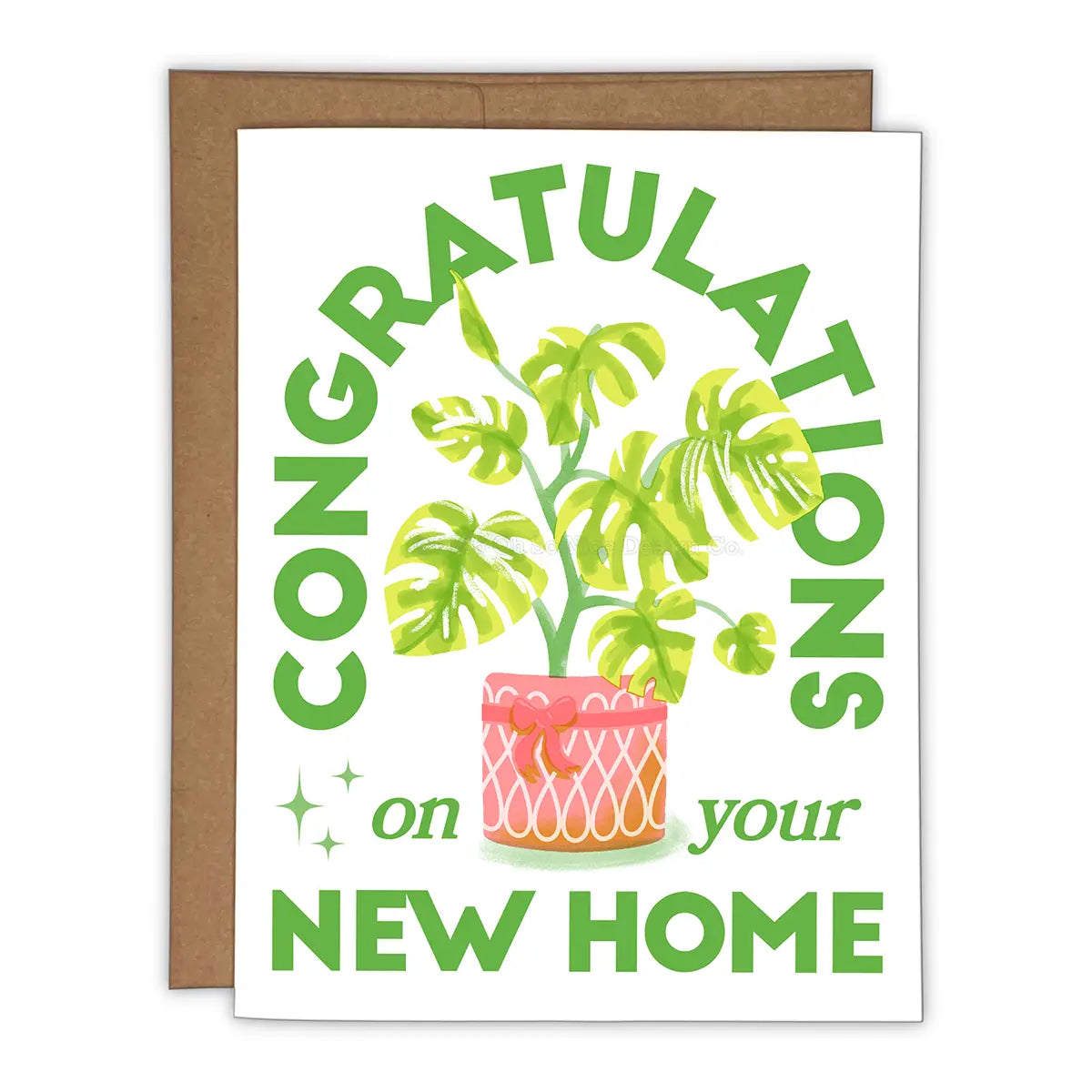 Congratulations on your New Home Houseplant Risograph Greeting Card