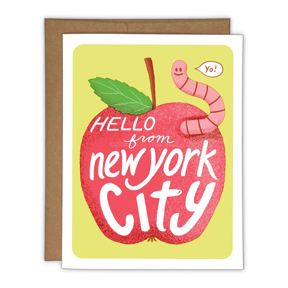 Hello From Big Apple NYC Worm Risograph Greeting Card