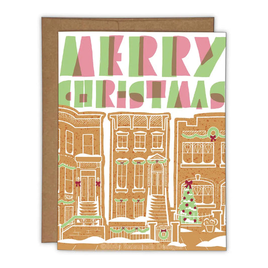 Gingerbread Brownstones Christmas Greeting Card