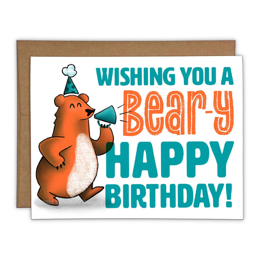 Bear-y Happy Birthday Risograph Greeting Card