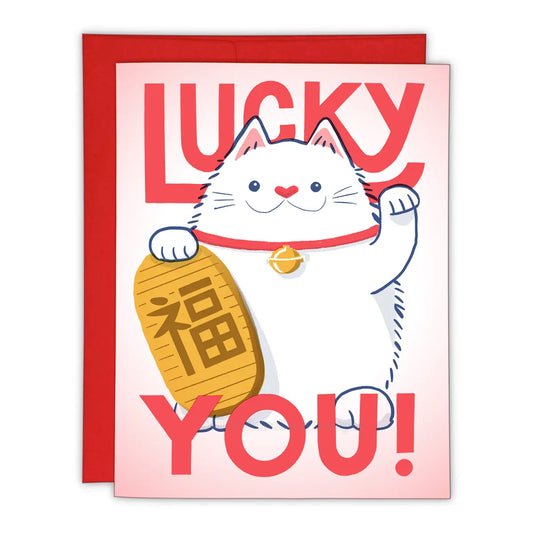 Lucky You Cat Risograph Greeting Card