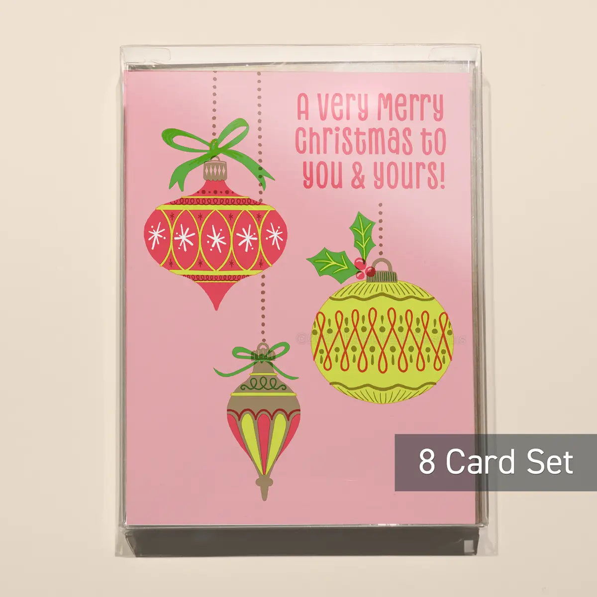 Set of 8 Vintage Christmas Ornaments Risograph Greeting Cards