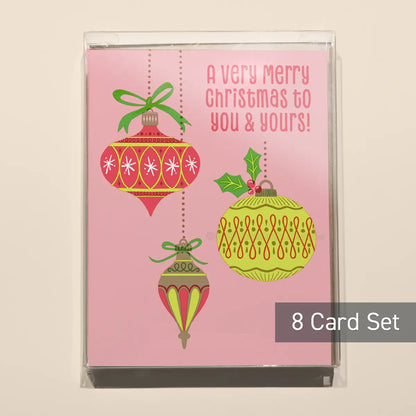 Set of 8 Vintage Christmas Ornaments Risograph Greeting Cards