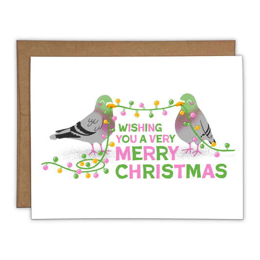 Christmas Pigeons Risograph Greeting Card