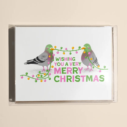 Set of 8 Christmas Pigeons Risograph Greeting Cards