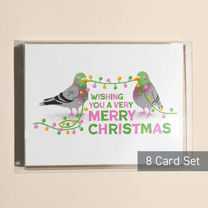 Set of 8 Christmas Pigeons Risograph Greeting Cards