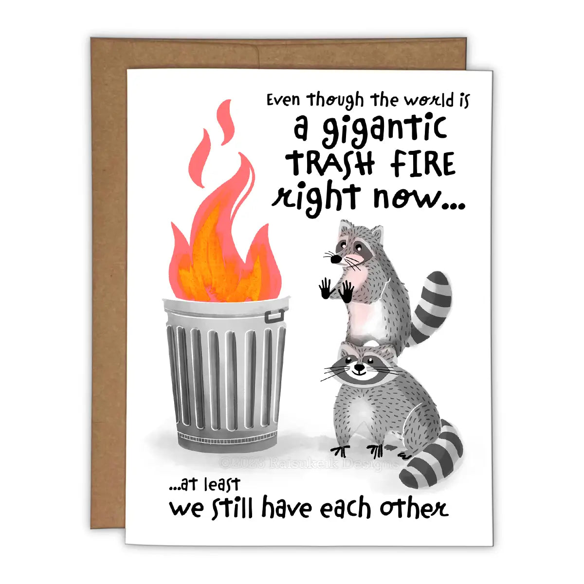 Trash Fire Raccoons Risograph Greeting Card