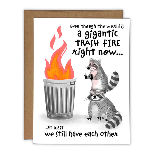 Trash Fire Raccoons Risograph Greeting Card