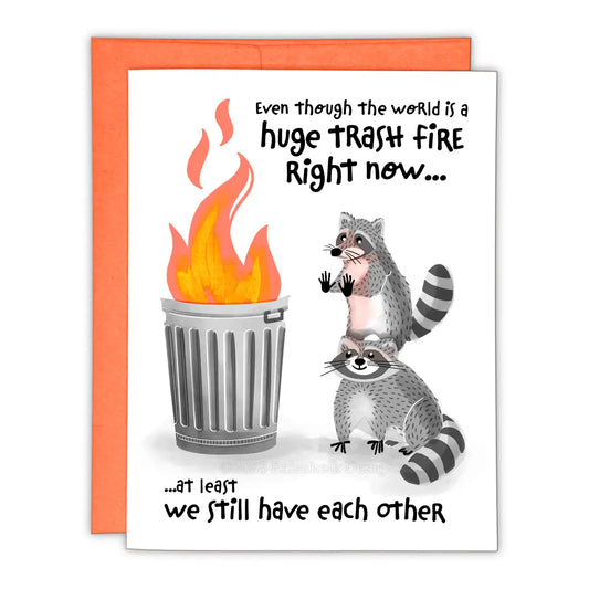 Trash Fire Raccoons Risograph Greeting Card