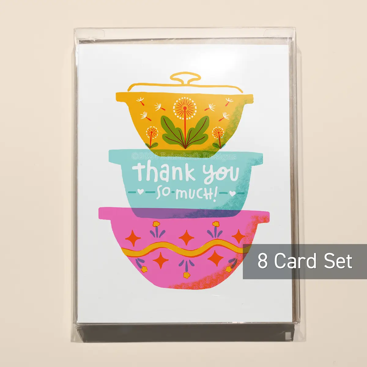 Set of 8 Thank You So Much Mixing Bowls Risograph Greeting Cards
