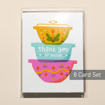 Set of 8 Thank You So Much Mixing Bowls Risograph Greeting Cards