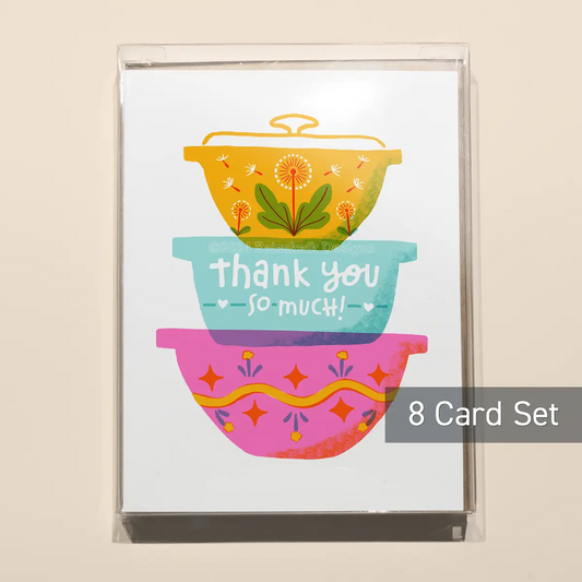 Set of 8 Thank You So Much Mixing Bowls Risograph Greeting Cards