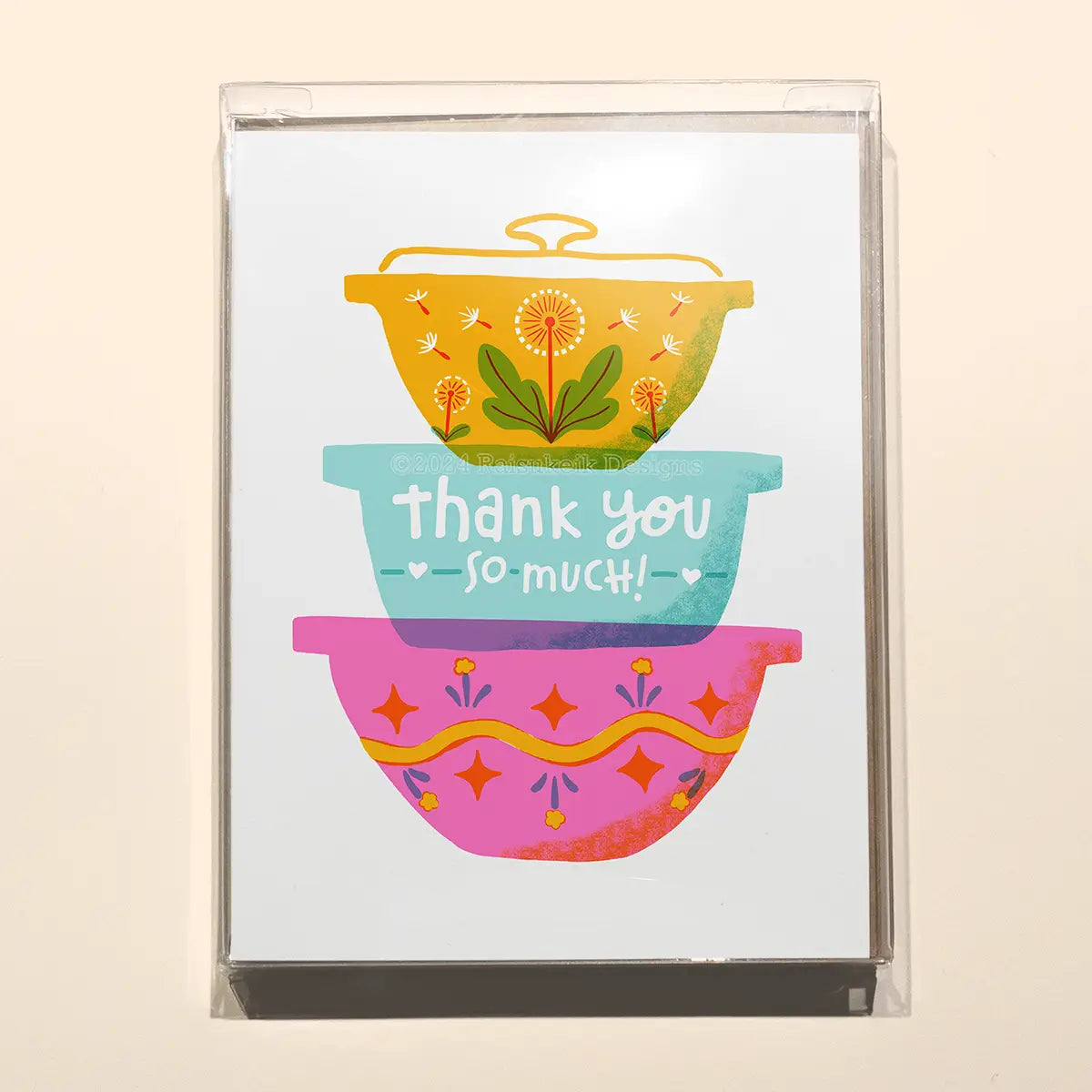 Set of 8 Thank You So Much Mixing Bowls Risograph Greeting Cards