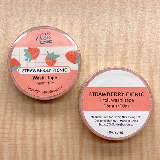 Strawberry Picnic design on 15mm x 10m washi tape from Oh So Nice Design Co.