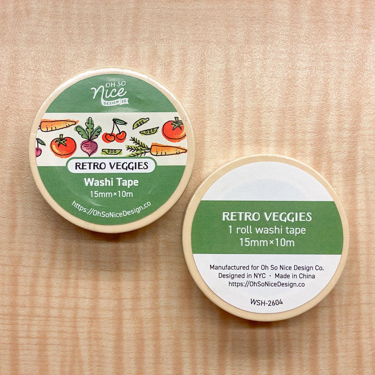 Retro Veggies design on 15mm x 10m washi tape from Oh So Nice Design Co.