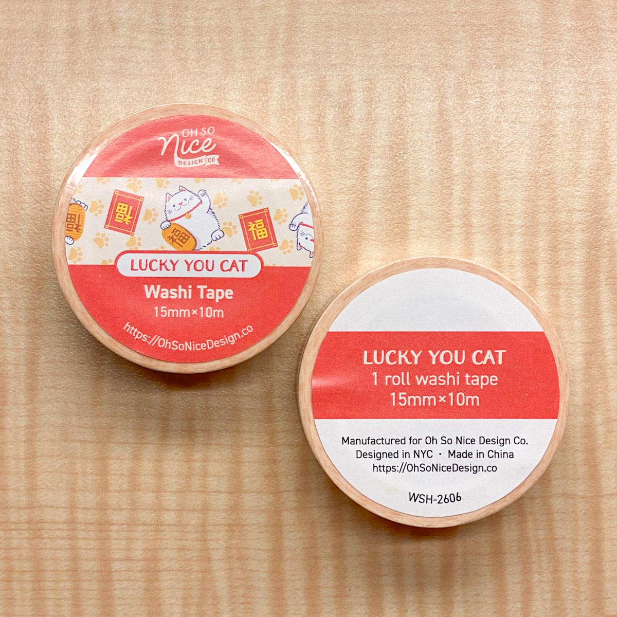 Lucky You Cat design on 15mm x 10m washi tape from Oh So Nice Design Co.